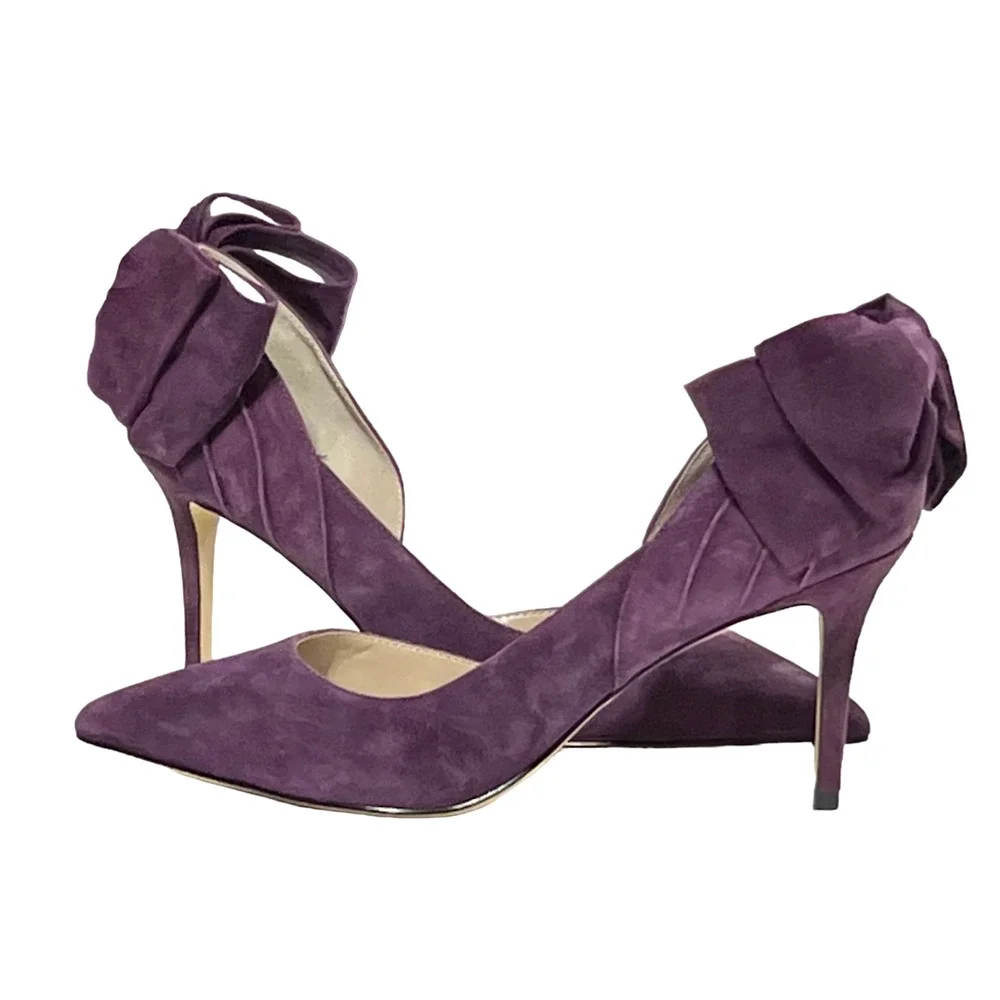 NEW WHITE HOUSE BLACK MARKET PURPLE CALLIE SUEDE BOW HIGH HEELS PUMPS SZ 9 - Picture 4 of 16